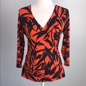 BODEN Orange Leaf Print Stretch Wrap Top